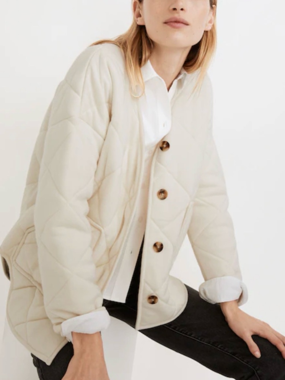 MADEWELL Quilted Sweater Jacket Button-Front in Cream